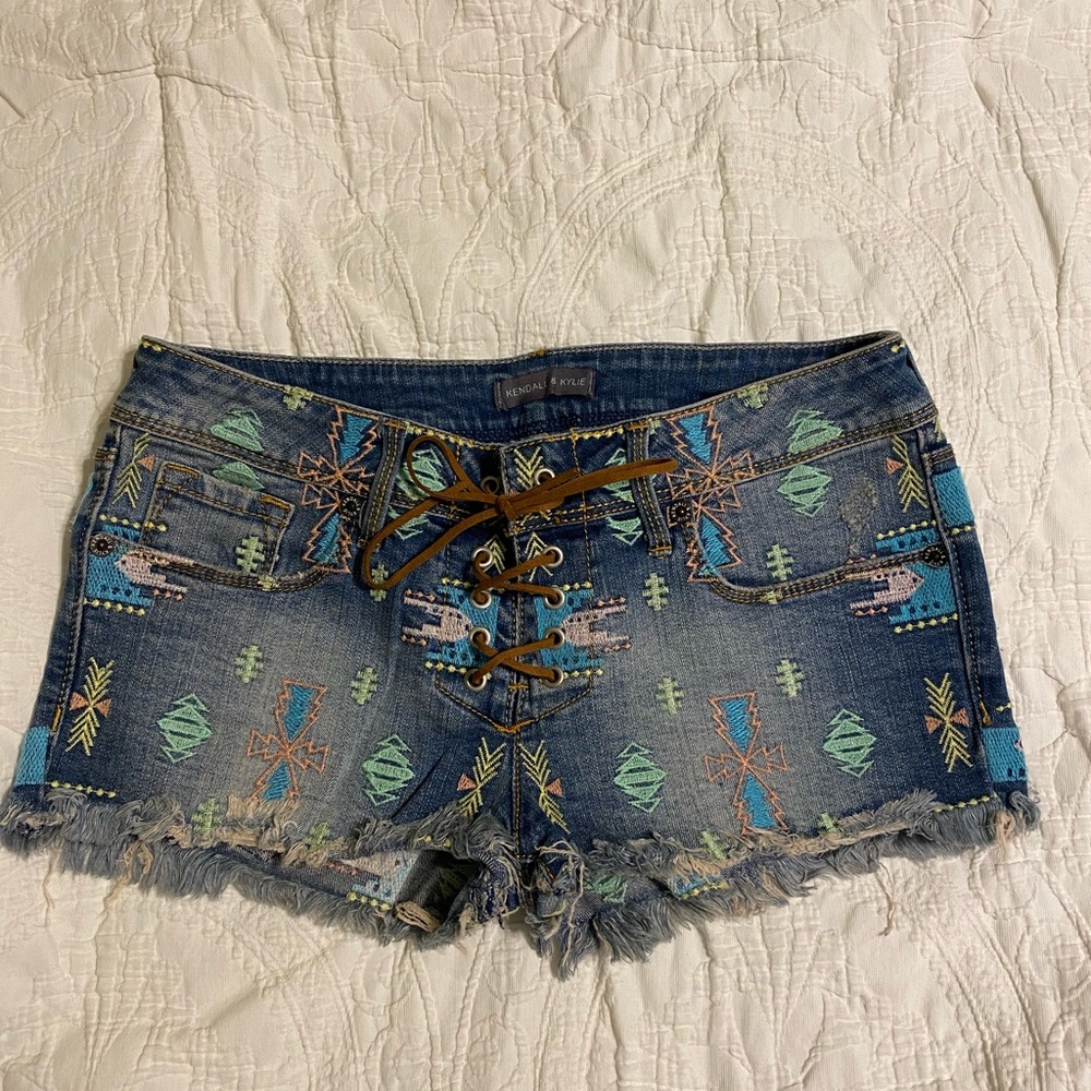 Aztec style denim shorts